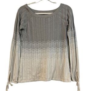 White House Black Market Ombre Gray White Sweater Cutout Tie Wrist Shimmy Blouse